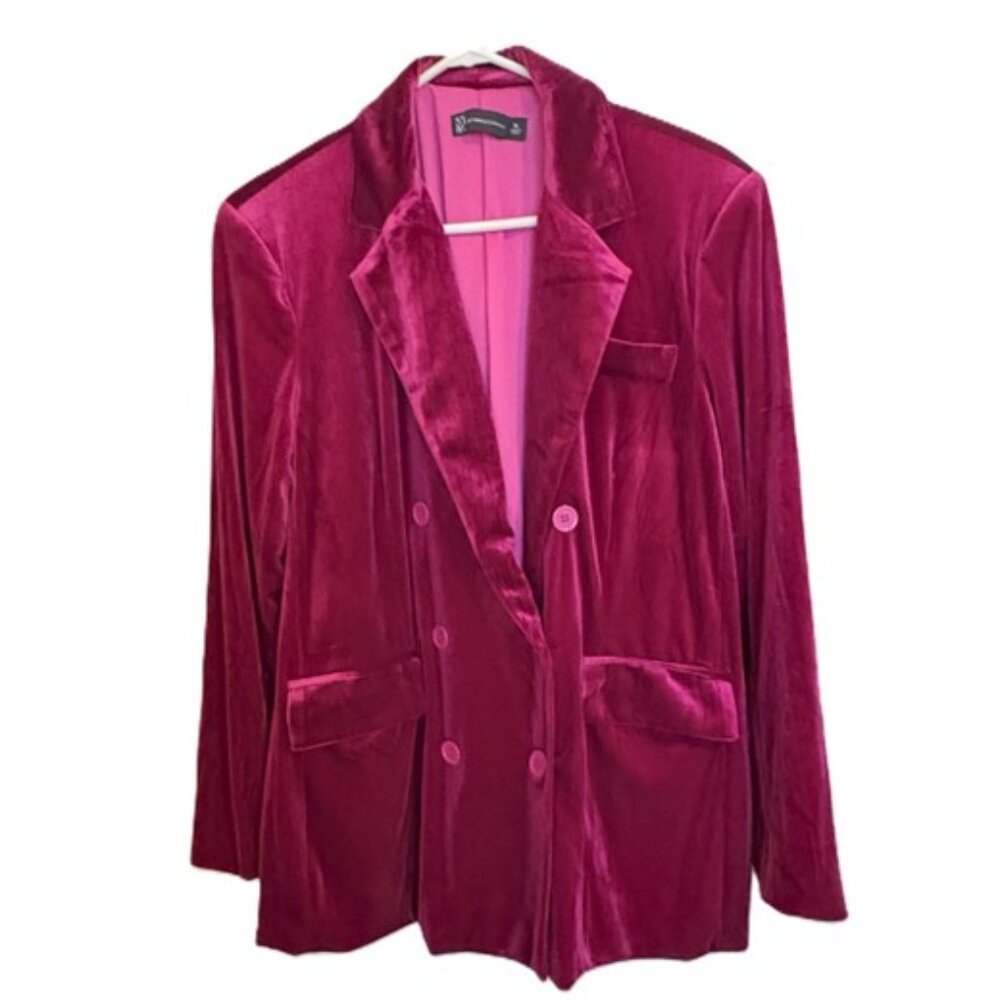 New York & Company Double Breasted Pink Velvet  Blazer XL